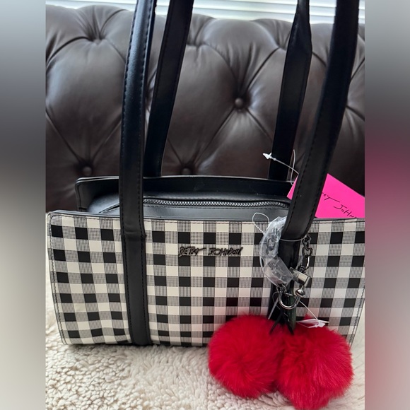 Betsey Johnson Handbags - Betsey Johnson NWT Black and White Checkered Long Shoulder with Charm